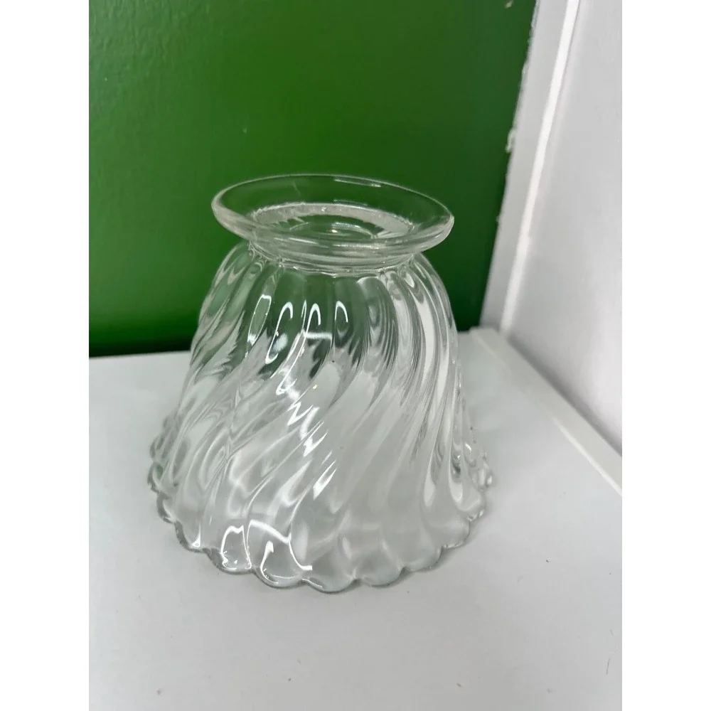 Vintage Clear Swirl Glass Pedestal Bowl Scalloped UV Glow Manganese 4 Inch
